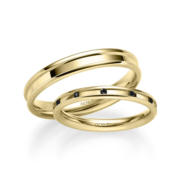 Set Klassieke trouwringen in geelgoud 14 kt. met in totaal 0,11 ct. Briljant Zwart van acredo - A-2227-11 Set Klassieke trouwringen in geelgoud 14 kt. met in totaal 0,11 ct. Briljant Zwart van acredo - A-2227-11