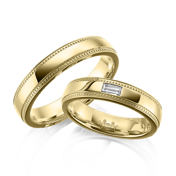 Set Klassieke trouwringen in geelgoud 14 kt. met in totaal 0,12 ct. Baguette-Diamant tw,vs van Steinberg