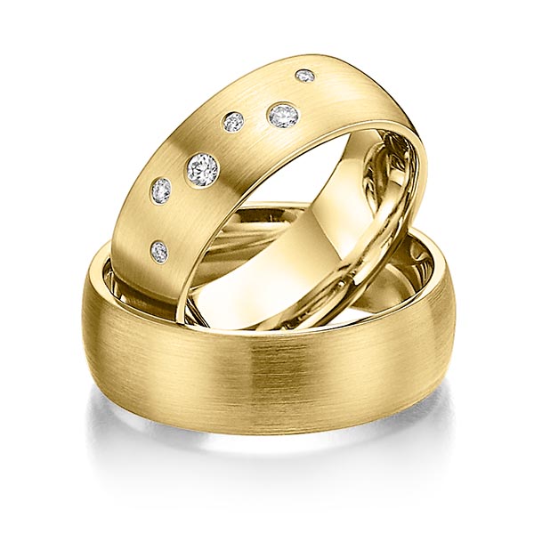 Set Klassieke trouwringen in geelgoud 14 kt. met in totaal 0,12 ct. Briljant tw/si 