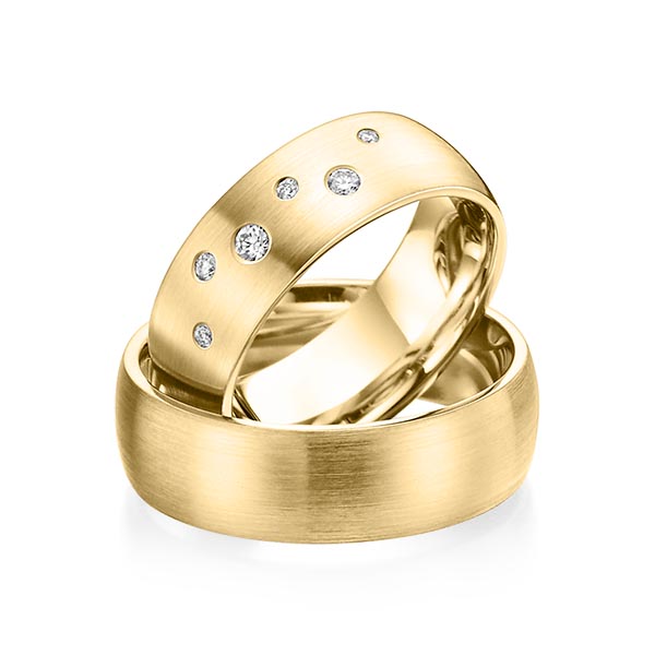 Set klassieke trouwringen in geelgoud 14 kt. met in totaal 0,12 ct. Briljant tw/si van Steinberg - Q-1005-2