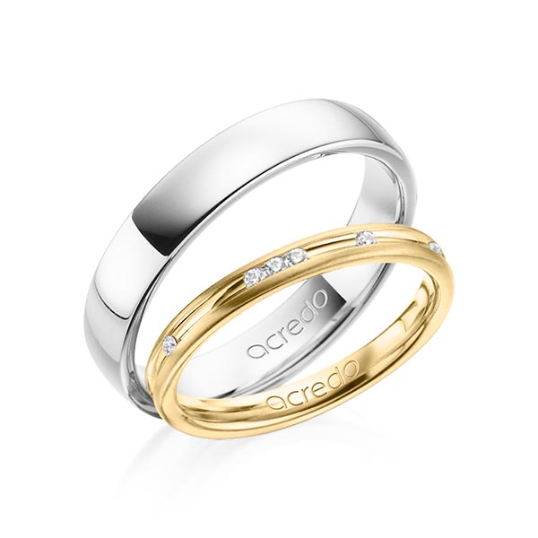 Set Klassieke trouwringen in geelgoud 14 kt. met in totaal 0,14 ct. Briljant tw/si van acredo - A-1368-2