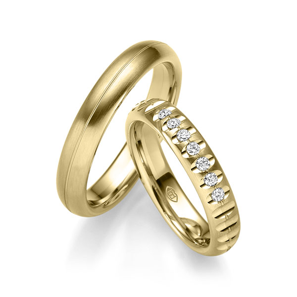 Set Klassieke trouwringen in geelgoud 14 kt. met in totaal 0,14 ct. Briljant tw/si van Merii
