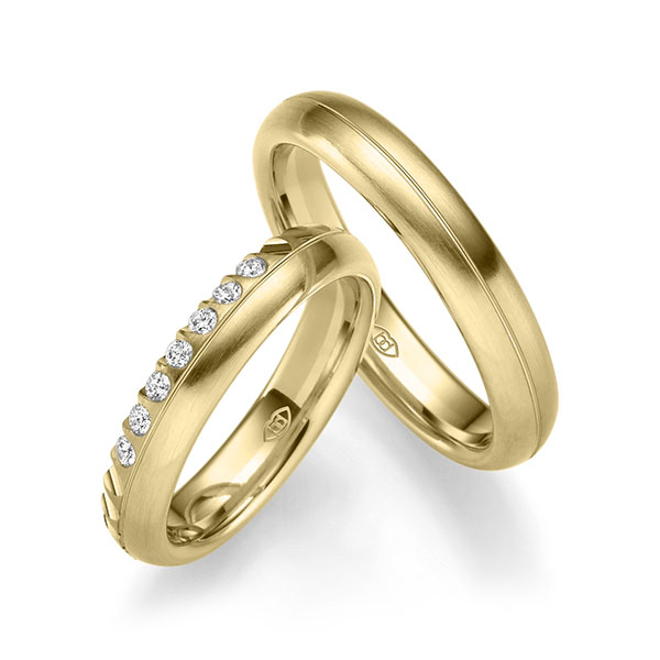 Set Klassieke trouwringen in geelgoud 14 kt. met in totaal 0,14 ct. Briljant tw/si van Merii - M-1320-6 Set Klassieke trouwringen in geelgoud 14 kt. met in totaal 0,14 ct. Briljant tw/si van Merii - M-1320-6