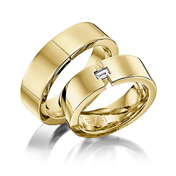 Set Klassieke trouwringen in geelgoud 14 kt. met in totaal 0,15 ct. Baguette-Diamant tw,vs van Eternal Touch