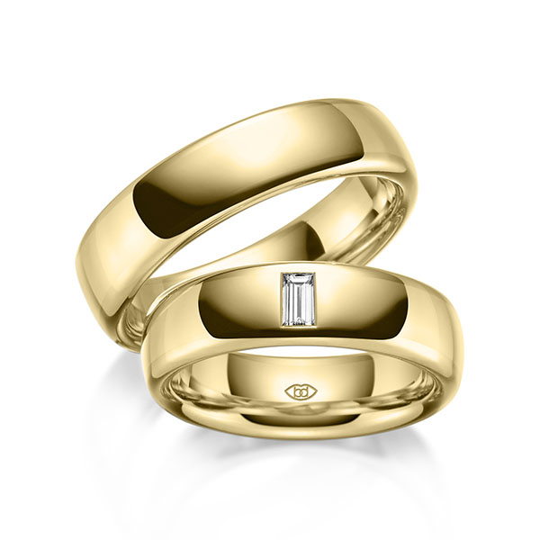 Set klassieke trouwringen in geelgoud 14 kt. met in totaal 0,15 ct. Baguette-Diamant tw,vs van Eternal Touch - Y-1444-5