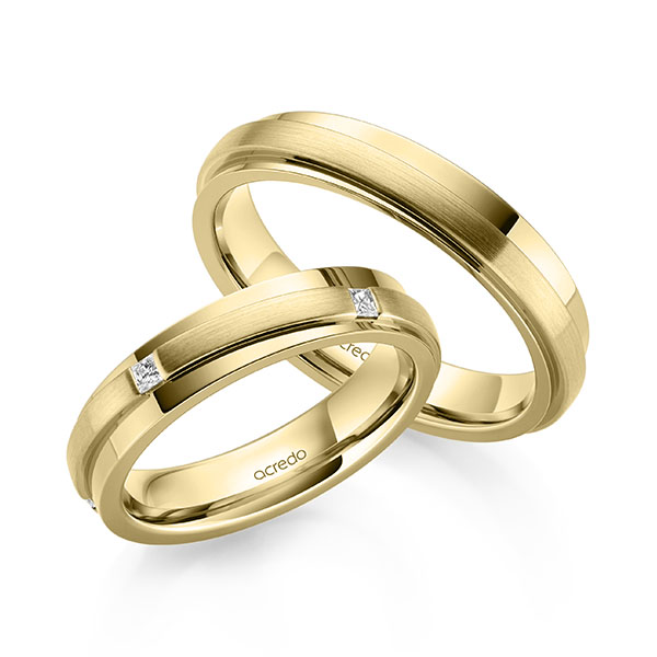 Set Klassieke trouwringen in geelgoud 14 kt. met in totaal 0,15 ct. Princess-Diamant tw/si van acredo