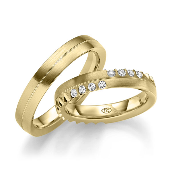Set Klassieke trouwringen in geelgoud 14 kt. met in totaal 0,16 ct. Briljant tw/si van Merii