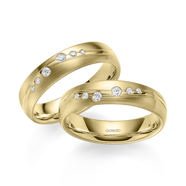 Set Klassieke trouwringen in geelgoud 14 kt. met in totaal 0,18 ct. Briljant tw/si van acredo