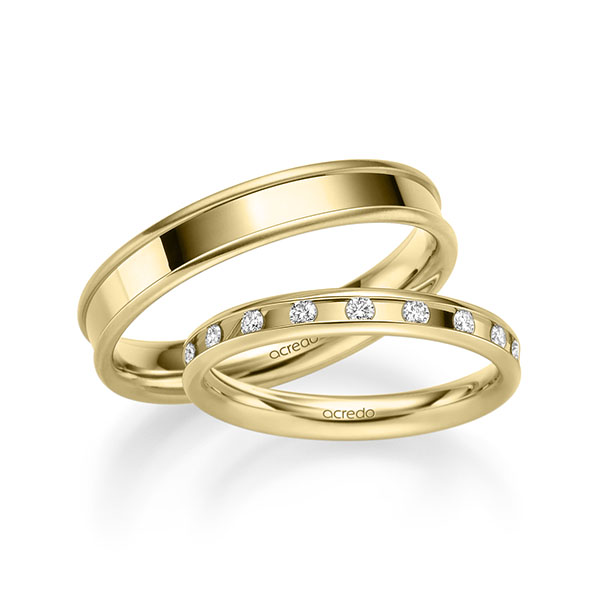 Set Klassieke trouwringen in geelgoud 14 kt. met in totaal 0,18 ct. Briljant tw/si van acredo - A-2225-3