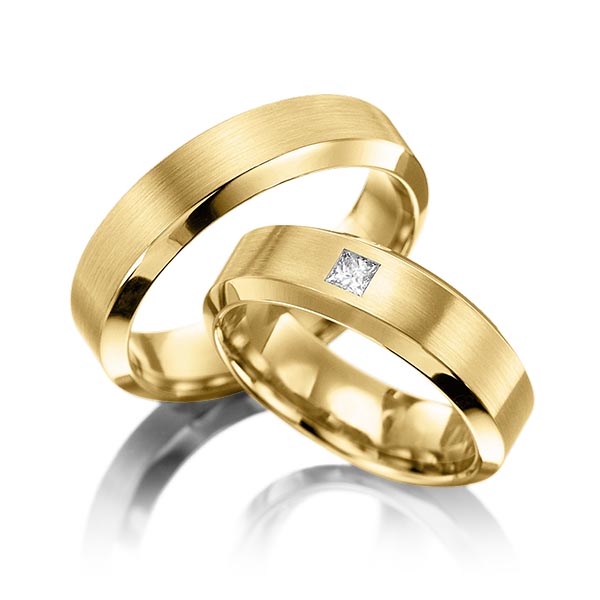 Set Klassieke trouwringen in geelgoud 14 kt. met in totaal 0,1 ct. Princess-Diamant tw,vs van Eternal Touch