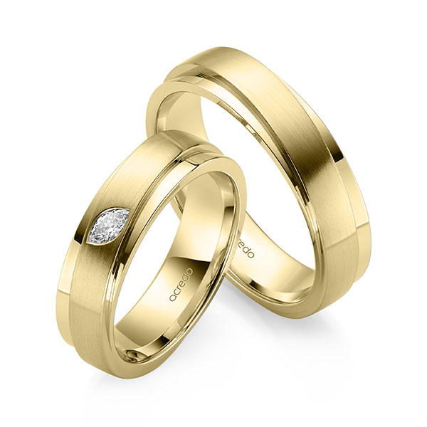 Set Klassieke trouwringen in geelgoud 14 kt. met in totaal 0,1 ct. tw,vs van acredo