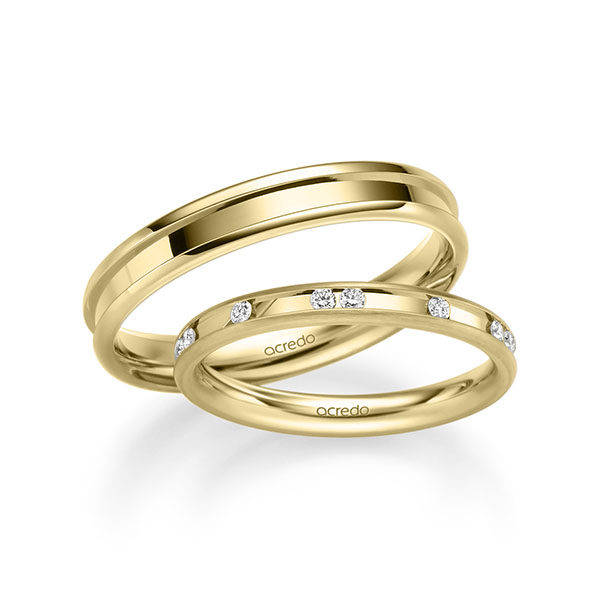 Set Klassieke trouwringen in geelgoud 14 kt. met in totaal 0,225 ct. Briljant tw/si van acredo - A-2224-6 Set Klassieke trouwringen in geelgoud 14 kt. met in totaal 0,225 ct. Briljant tw/si van acredo - A-2224-6