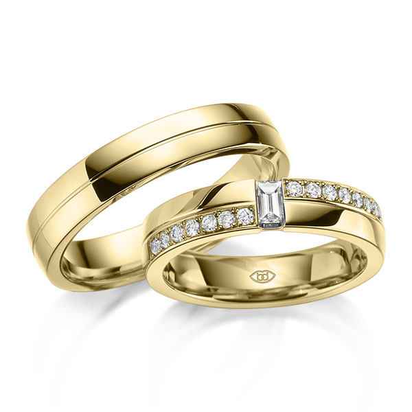 Set Klassieke trouwringen in geelgoud 14 kt. met in totaal 0,33 ct. Baguette-Diamant & Briljant r,if van Eternal Touch