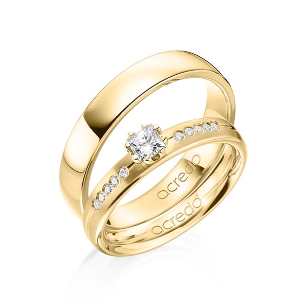 Set Klassieke trouwringen in geelgoud 14 kt. met in totaal 0,33 ct. Princess-Diamant & Briljant tw/si van acredo - A-1367-2