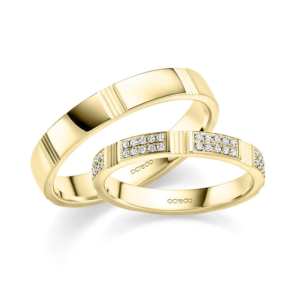 Set Klassieke trouwringen in geelgoud 14 kt. met in totaal 0,35 ct. Briljant tw/si van acredo