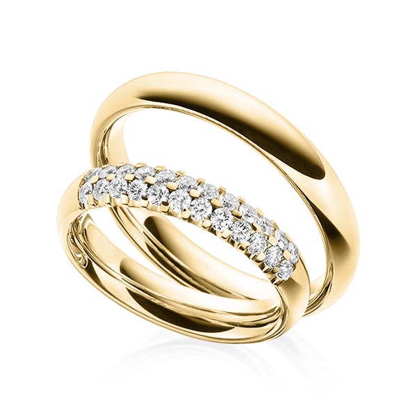 Set klassieke trouwringen in geelgoud 14 kt. met in totaal 0,48 ct. Briljant tw/si van Steinberg