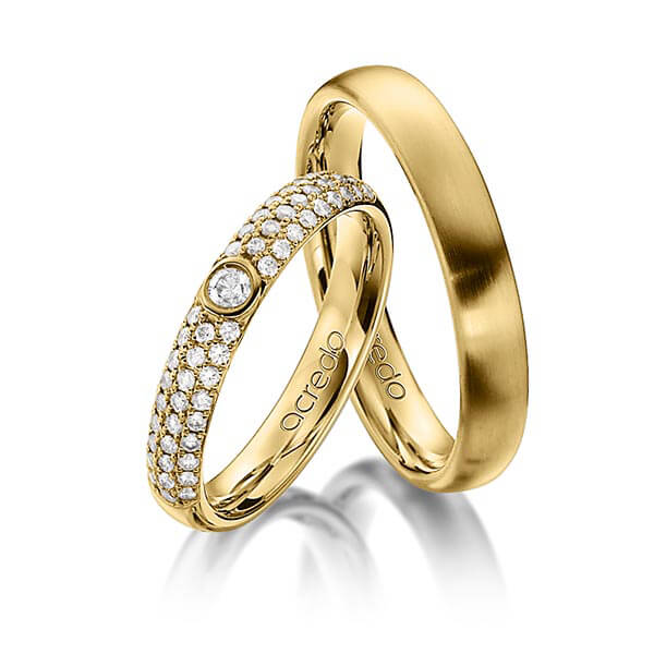 Set klassieke trouwringen in geelgoud 14 kt. met in totaal 0,492 ct. Briljant tw/si van acredo - A-1240-1