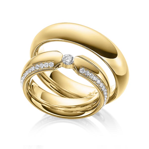 Set klassieke trouwringen in geelgoud 14 kt. met in totaal 0,56 ct. Briljant tw/si van Steinberg