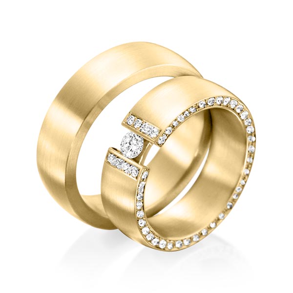 Set klassieke trouwringen in geelgoud 14 kt. met in totaal 0,63 ct. Briljant tw/si tw,vs van Eternal Touch