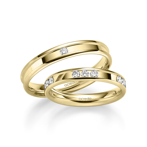 Set Klassieke trouwringen in geelgoud 14 kt. met in totaal 0,64 ct. Briljant tw/si van acredo - A-2231-5 Set Klassieke trouwringen in geelgoud 14 kt. met in totaal 0,64 ct. Briljant tw/si van acredo - A-2231-5