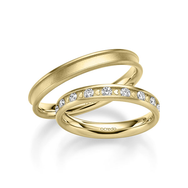 Set Klassieke trouwringen in geelgoud 14 kt. met in totaal 0,68 ct. Briljant tw/si van acredo