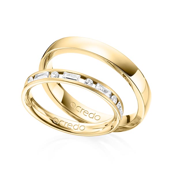 Set Klassieke trouwringen in geelgoud 14 kt. met in totaal 0,765 ct. Baguette-Diamant & Briljant tw,vs tw/si van acredo - A-1377-2