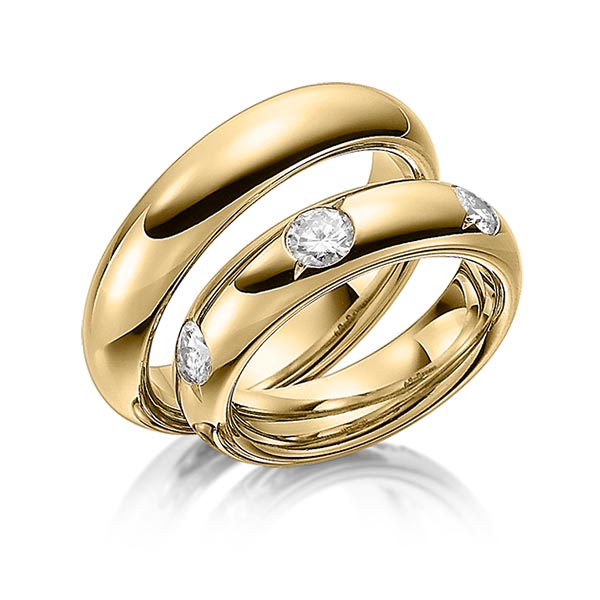 Set klassieke trouwringen in geelgoud 14 kt. met in totaal 1,5 ct. Briljant tw/si van Steinberg