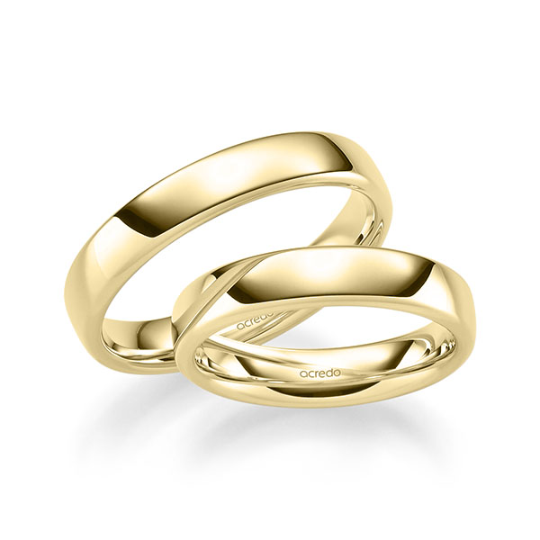 Set klassieke trouwringen in geelgoud 14 kt. van acredo