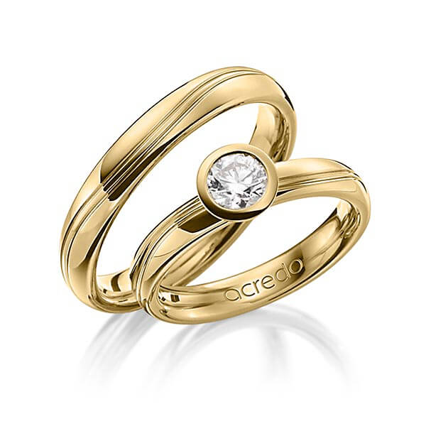 Set Klassieke trouwringen in geelgoud 18 kt. met 0,5 ct. Briljanten r,if van acredo