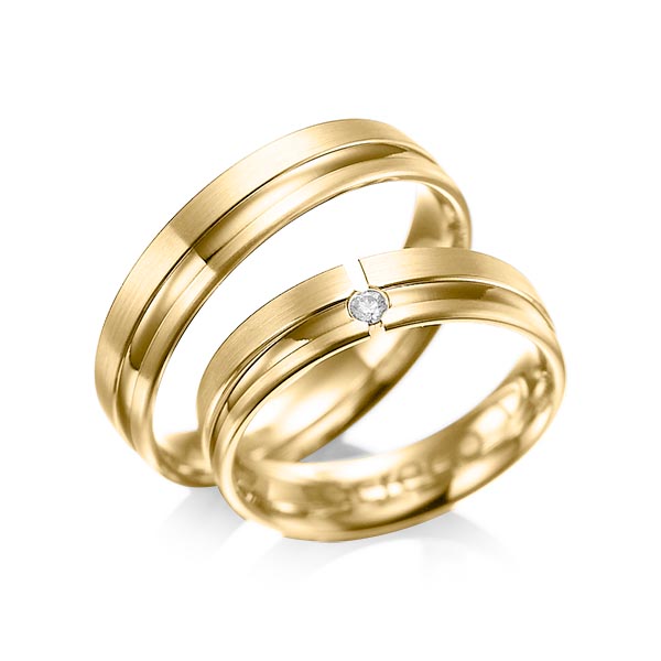 Set Klassieke trouwringen in geelgoud 18 kt. met in totaal 0,04 ct. Briljant tw/si van acredo - A-1047-4