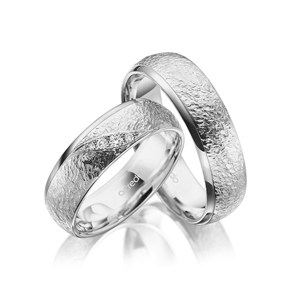 Set Klassieke trouwringen in grijsgoud 14 kt. , crushed met in totaal 0,053 ct. Briljant tw/si van acredo - A-2014-6