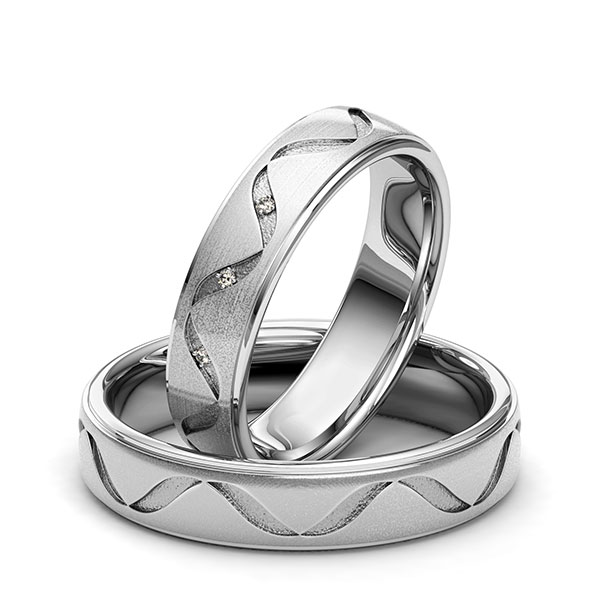 Set Klassieke trouwringen in grijsgoud 14 kt. Laser Structuur met in totaal 0,015 ct. Briljant tw/si van Eternal Touch - Y-1408-2