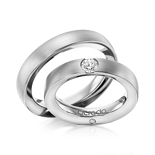 Set klassieke trouwringen in grijsgoud 14 kt. met 0,3 ct. + in totaal 0,03 ct. Briljant tw/si van acredo - A-1101-6