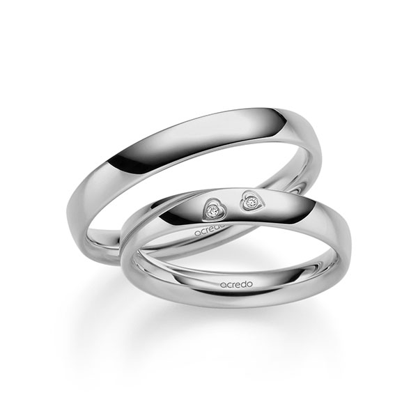Set klassieke trouwringen in grijsgoud 14 kt. met in totaal 0,01 ct. Briljant tw/si van acredo - A-2350-6 Set klassieke trouwringen in grijsgoud 14 kt. met in totaal 0,01 ct. Briljant tw/si van acredo - A-2350-6