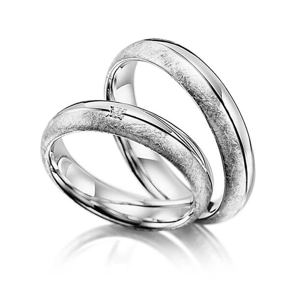 Set Klassieke trouwringen in grijsgoud 14 kt. met in totaal 0,01 ct. Briljant tw/si van Merii
