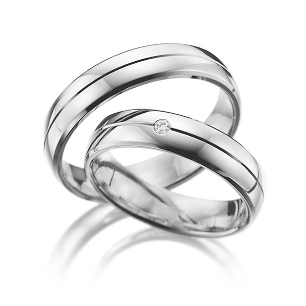 Set Klassieke trouwringen in grijsgoud 14 kt. met in totaal 0,01 ct. Briljant tw/si van Steinberg
