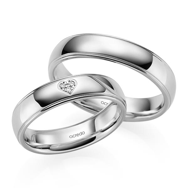Set Klassieke trouwringen in grijsgoud 14 kt. met in totaal 0,021 ct. Briljant tw/si van acredo