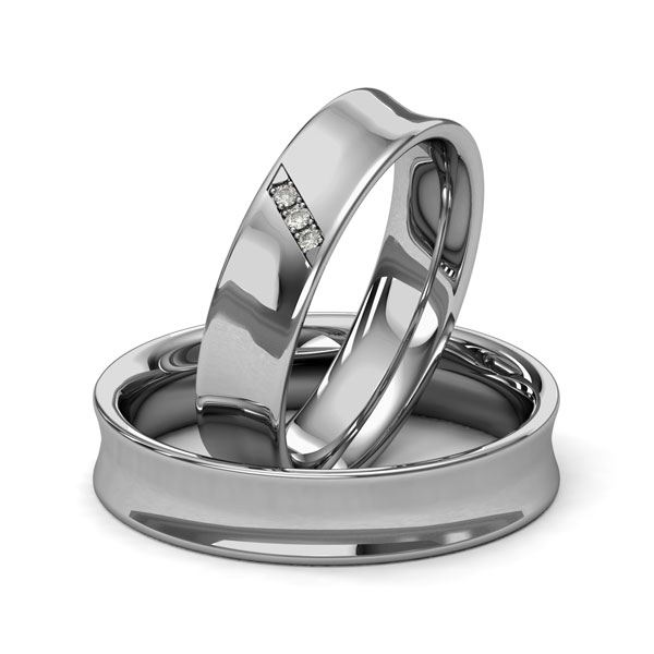 Set klassieke trouwringen in grijsgoud 14 kt. met in totaal 0,024 ct. Briljant tw/si van Merii