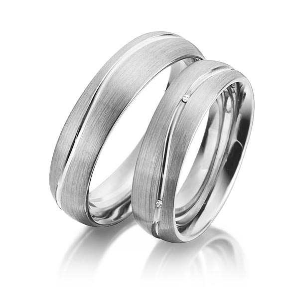 Set Klassieke trouwringen in grijsgoud 14 kt. met in totaal 0,025 ct. Briljant tw/si van Eternal Touch