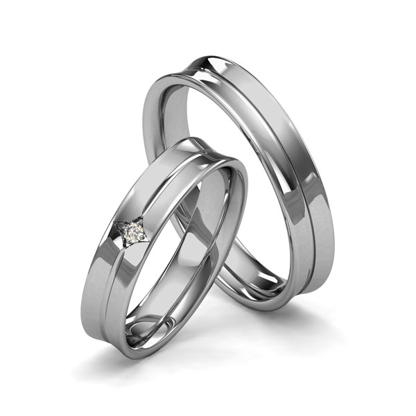 Set Klassieke trouwringen in grijsgoud 14 kt. met in totaal 0,025 ct. Briljant tw/si van Merii