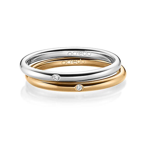 Set klassieke trouwringen in grijsgoud 14 kt. met in totaal 0,02 ct. Briljant tw/si van acredo - A-1389-10