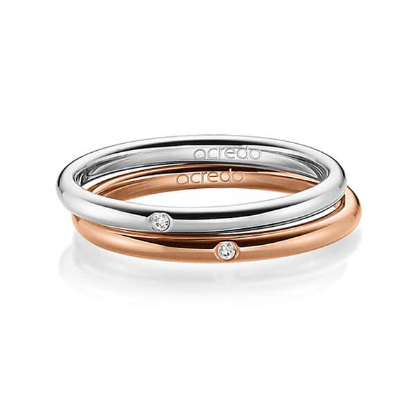 Set klassieke trouwringen in grijsgoud 14 kt. met in totaal 0,02 ct. Briljant tw/si van acredo