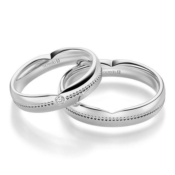 Set Klassieke trouwringen in grijsgoud 14 kt. met in totaal 0,02 ct. Briljant tw/si van acredo