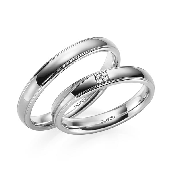 Set Klassieke trouwringen in grijsgoud 14 kt. met in totaal 0,02 ct. Briljant tw/si van acredo