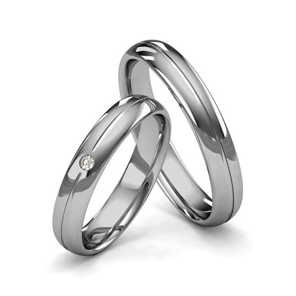 Set Klassieke trouwringen in grijsgoud 14 kt. met in totaal 0,02 ct. Briljant tw/si van Merii