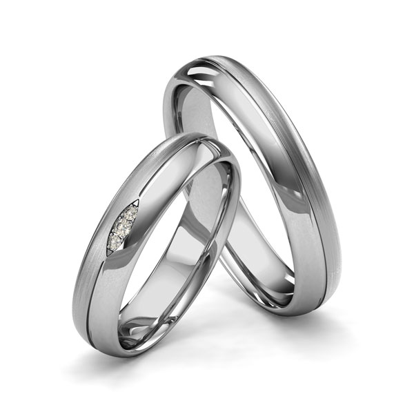 Set Klassieke trouwringen in grijsgoud 14 kt. met in totaal 0,02 ct. Briljant tw/si van Merii