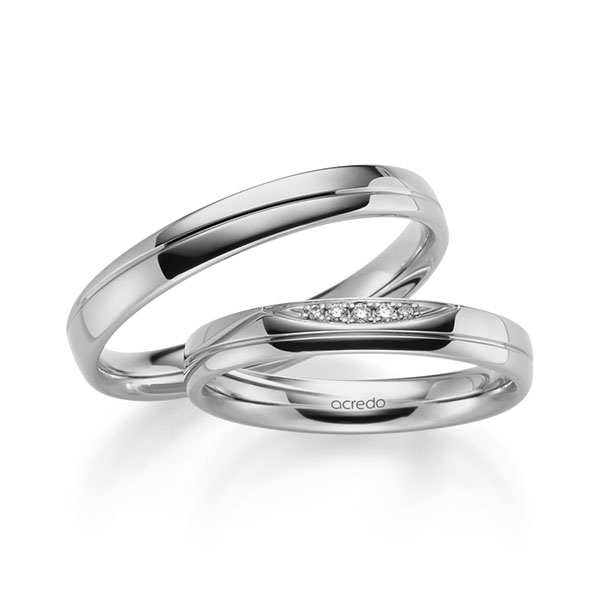 Set Klassieke trouwringen in grijsgoud 14 kt. met in totaal 0,036 ct. Briljant tw/si van acredo