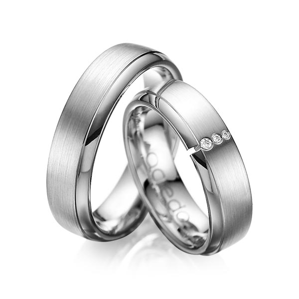 Set Klassieke trouwringen in grijsgoud 14 kt. met in totaal 0,03 ct. Briljant tw/si van acredo - A-1067-7