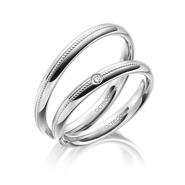 Set Klassieke trouwringen in grijsgoud 14 kt. met in totaal 0,03 ct. Briljant tw/si van acredo - A-1767-3