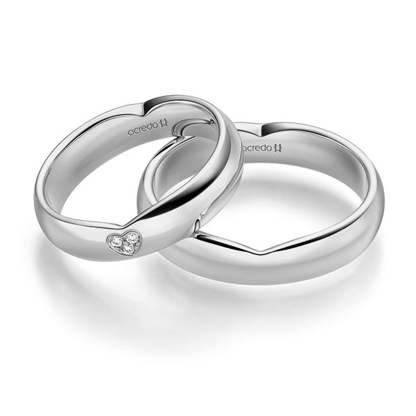 Set Klassieke trouwringen in grijsgoud 14 kt. met in totaal 0,03 ct. Briljant tw/si van acredo